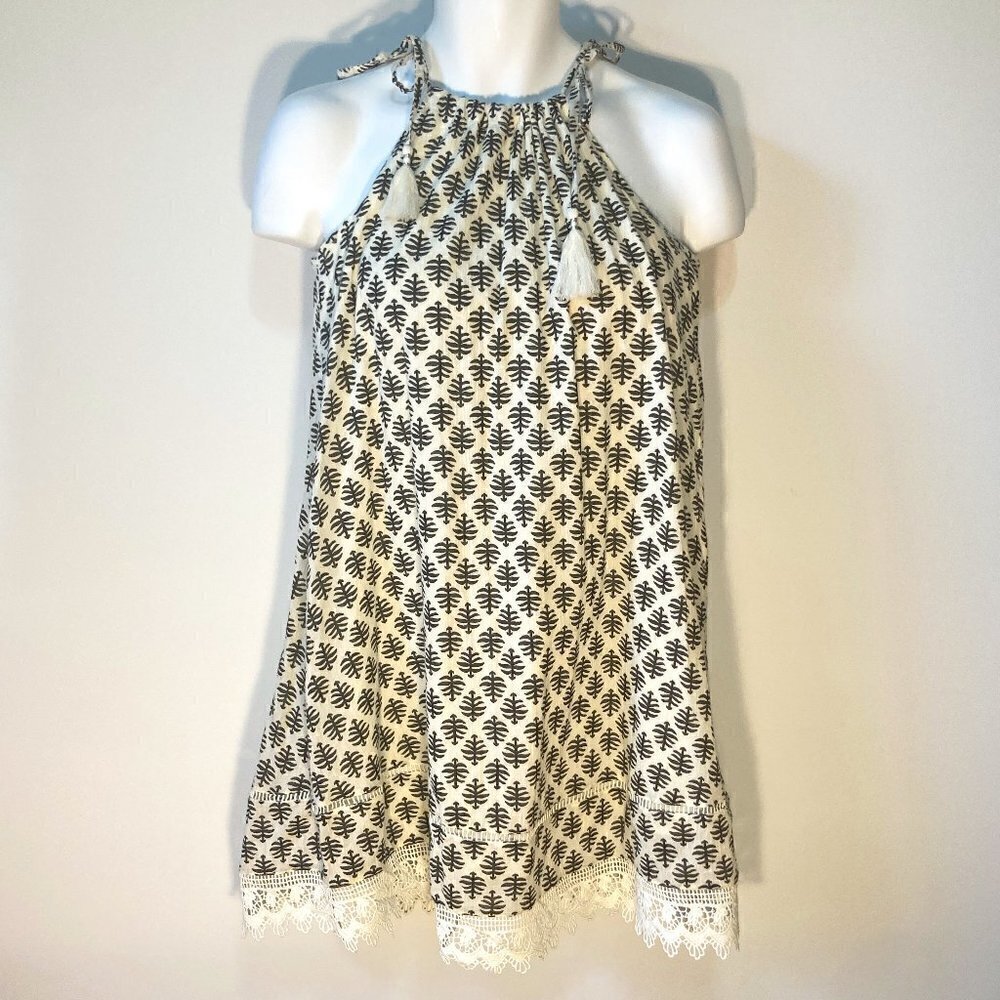 Old Navy Cream and Black Halter Sundress with Tassel Ties